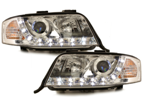 DAYLINE DRL LED Headlights suitable for Audi A6 4B (05.1997-05.2001) Chrome