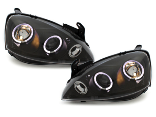 Headlights suitable for Opel Corsa C (2000-2006) Angel Eyes 2 Halo Rims Black
