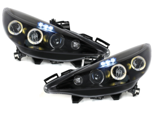 Headlights suitable for Peugeot 207 (2007-2014) Angel Eyes 2 Halo Rims Black