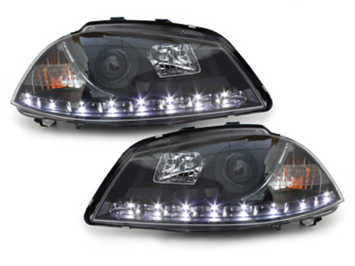 DAYLINE Headlights suitable for Seat Ibiza 6L (04.2002-2008) DRL Black