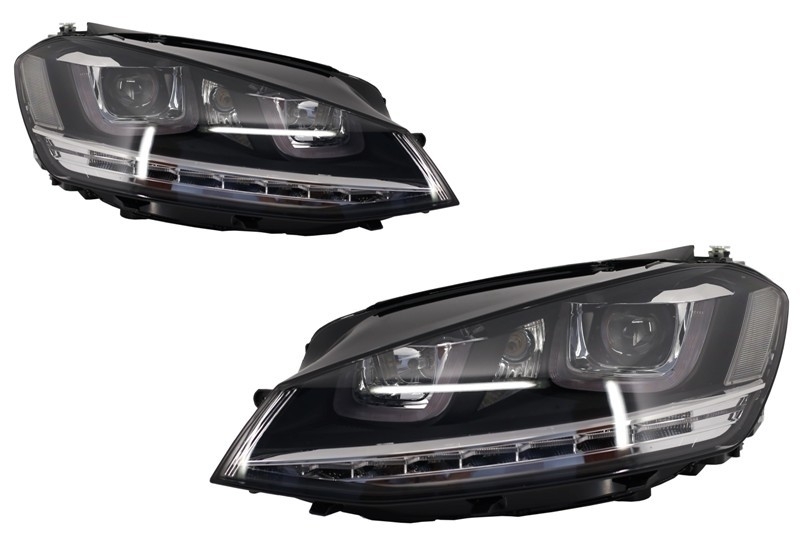 Fényszórók 3D LED DRL VW Golf 7 VII-hez (2012-2017) Ezüst R-Line LED-es iránylámpák RHD-hez