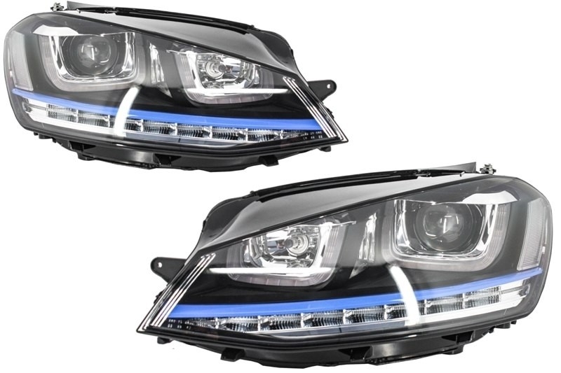 Fényszórók 3D LED DRL VW Golf 7 VII-hez (2012-2017) Kék GTE Look LED FLOWING Dinamikus szekvenciális irányfény