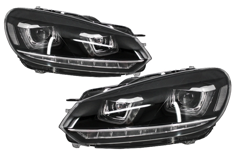 VW Golf 6 VI (2008-2013) Golf 7 3D LED DRL U-Design LED Flowing Fordulólámpa Krómhoz használható fényszórók