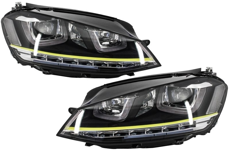 Fényszórók 3D LED DRL VW Golf 7 VII-hez (2012-2017) Sárga R400 Look LED-es irányfény FLOWING Dinamikus szekvenciális kanyarodó lámpák