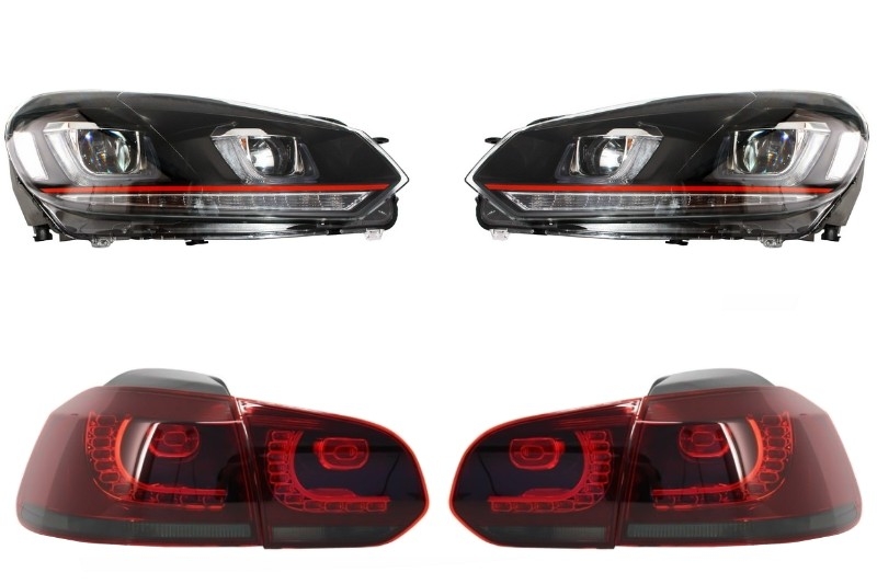 VW Golf 6 VI-hoz (2008-2013) használható fényszórók Golf 7 3D LED DRL U-Design GTI hátsó lámpákkal Full LED R20