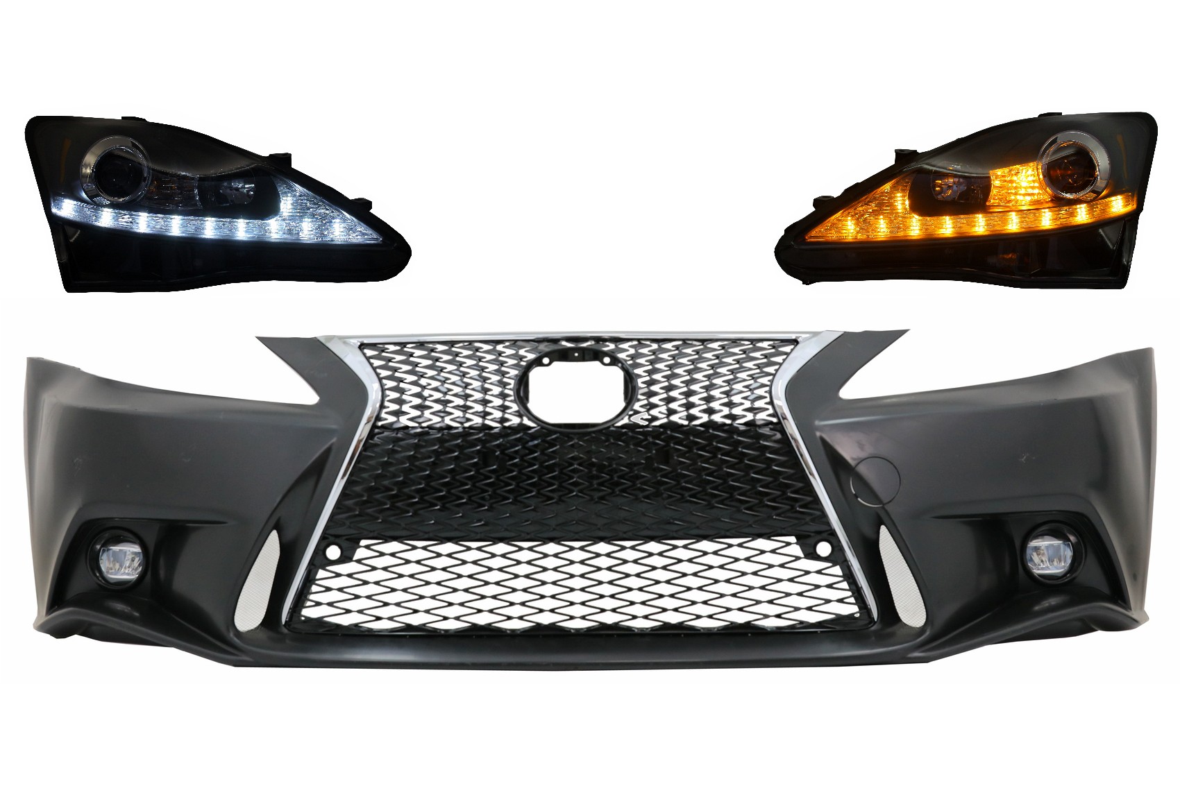 Első lökhárító alkalmas LEXUS IS XE20 (2006-2013) IS F Sport Facelift XE30 2014-up dizájn és LED DRL fényszórók dinamikus irányjelző lámpához
