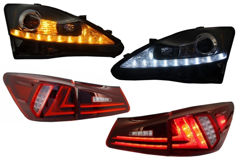 Összeszerelés LED DRL fényszórók dinamikus irányjelző lámpa hátsó lámpákkal Full LED Red Clear alkalmas LEXUS IS XE20 (2006-2013) Facelift XE30 Designhoz