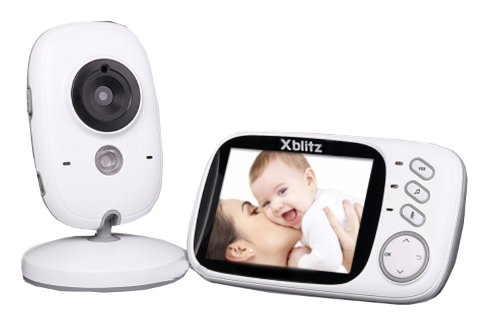 Xblitz Kinder elektronikus dadus babaőrző, vezeték nélküli, 2,4 GHZ, 3,2 hüvelykes TFT LCD képernyő, éjszakai látás, kétirányú kommunikáció, fehér