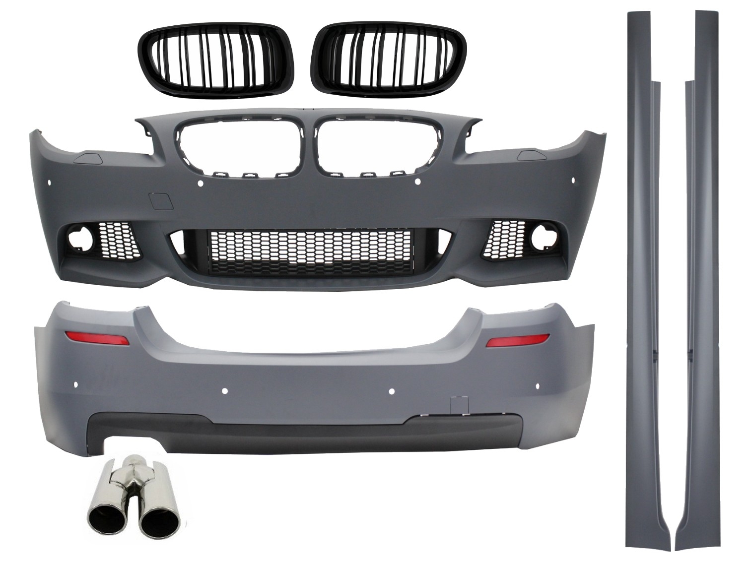 Komplett karosszériakészlet BMW F10 5-ös sorozathoz (2011-) M-Technik Design, kipufogó-végekkel és dupla csíkos rácsokkal