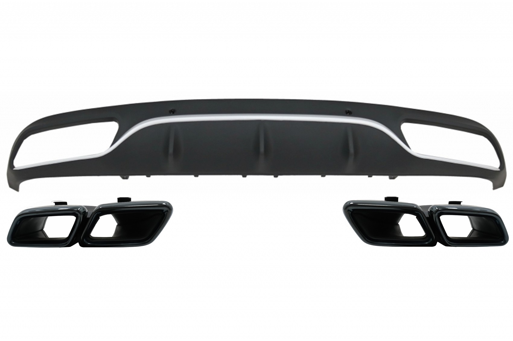 Hátsó lökhárító sárvédő befúvó fekete kipufogóvégekkel, alkalmas Mercedes C-osztály C205 A205 Coupe Cabriolet (2014-2019) C63 Designhoz