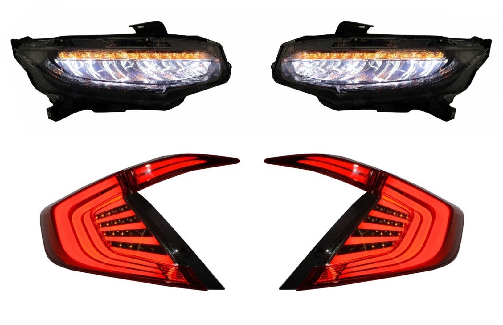 Összeszerelő fényszórók és hátsó lámpák HONDA Civic MK10 (FC/FK) 2016+Limousine Full LED szekvenciális dinamikus kanyarodó lámpák piros/füst