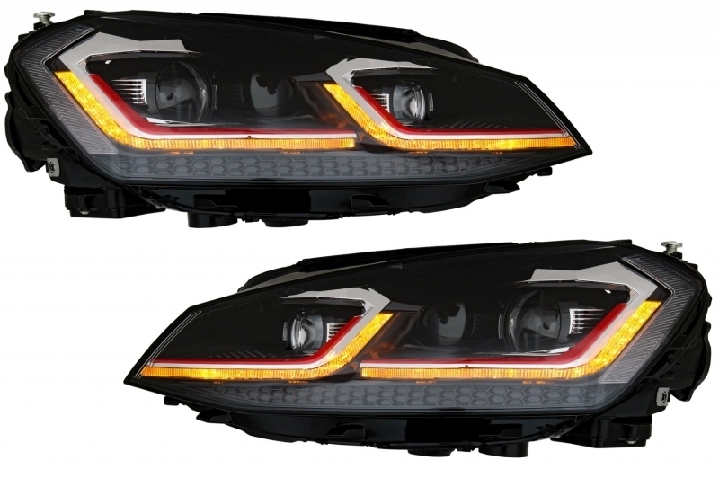 RHD LED fényszórók a VW Golf 7 VII (2012-2017) Facelift G7.5 GTI Look szekvenciális dinamikus kanyarodó lámpákhoz
