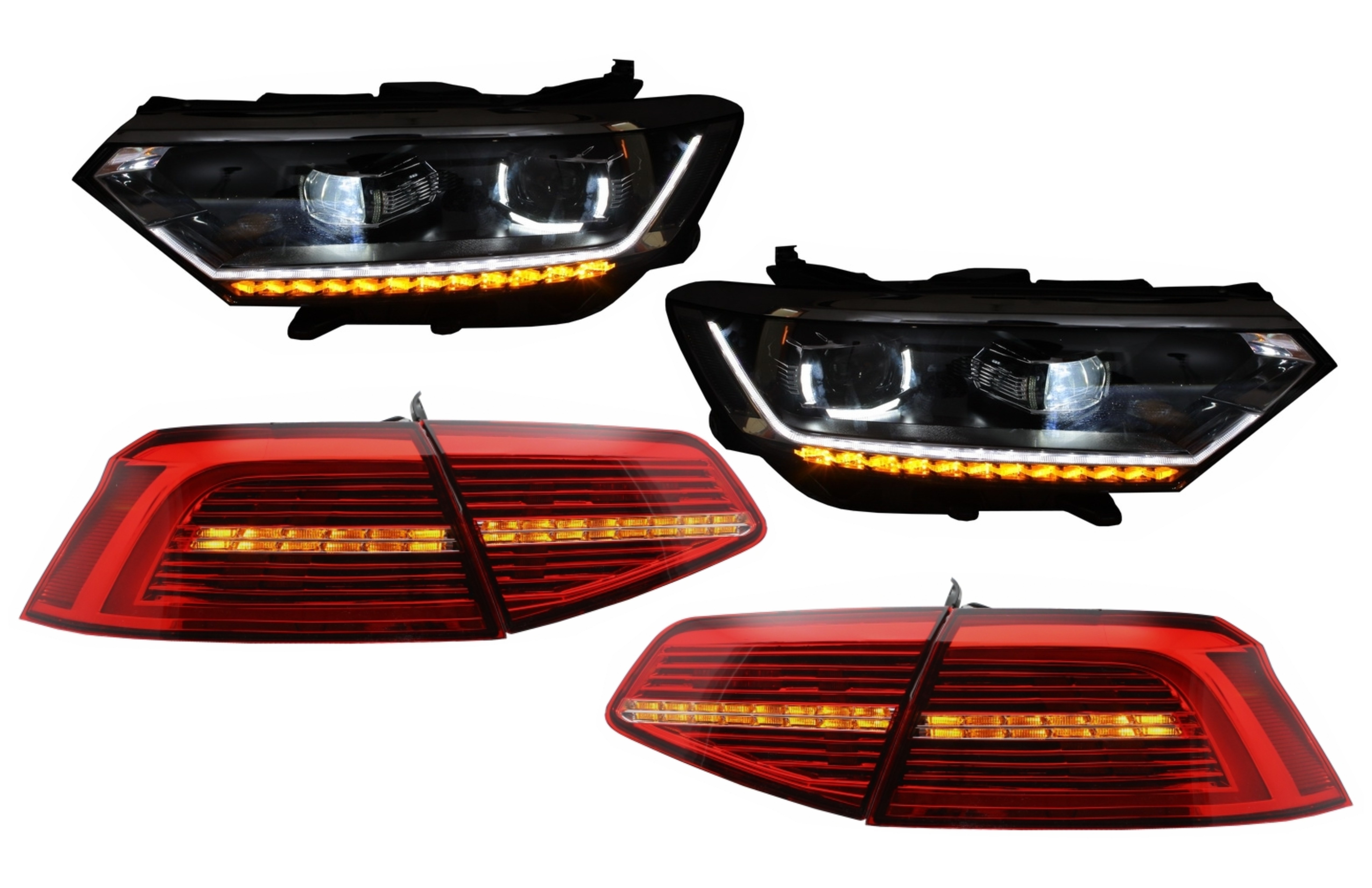 Teljes LED-es fényszórók LED-es hátsó lámpákkal, VW Passat B8 3G (2014-2019) Matrix R vonalhoz, szekvenciális dinamikus kanyarodó lámpákkal
