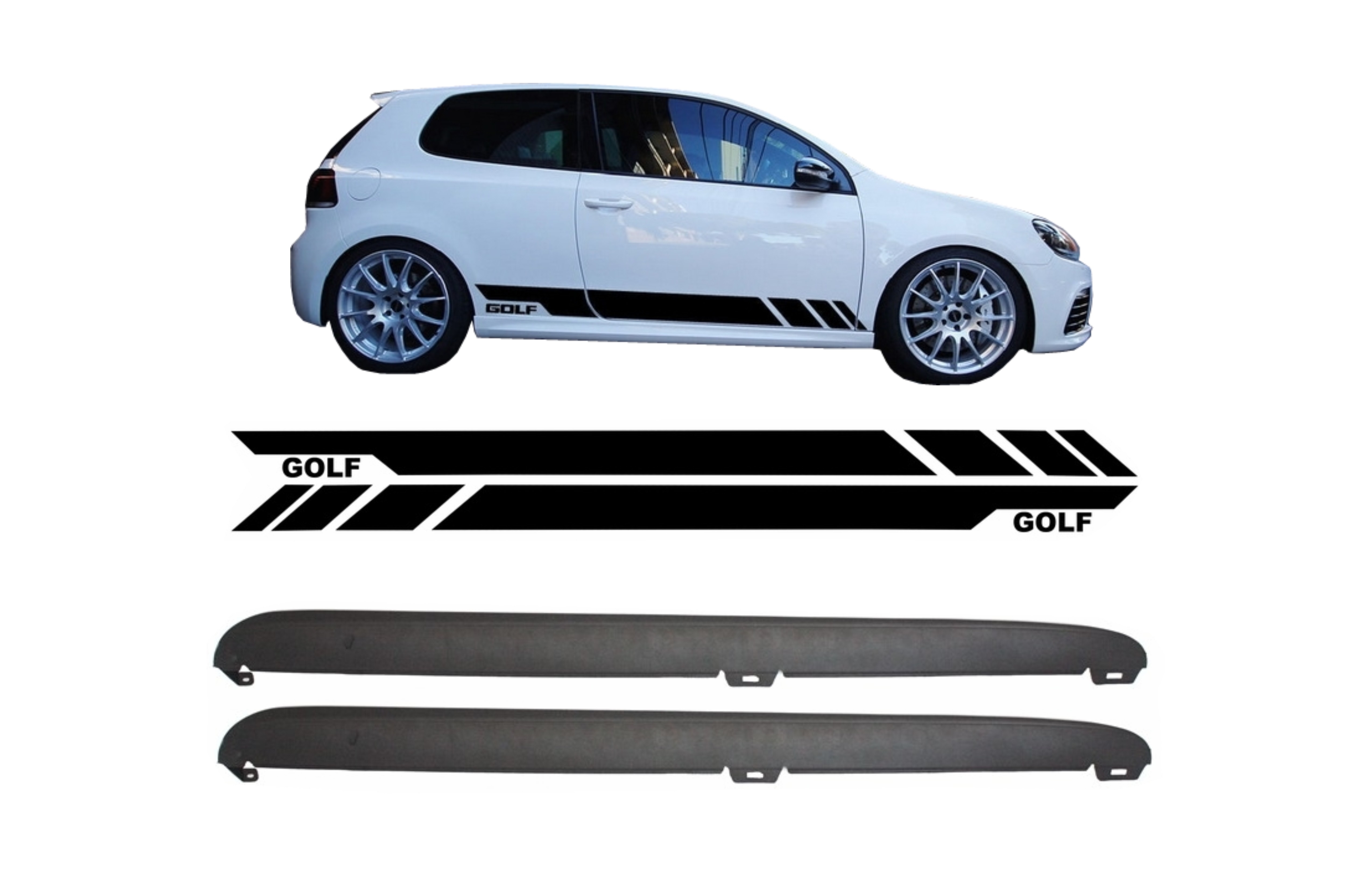Oldalsó szoknyák oldalmatricákkal, vinilfekete matricával, VW Golf VI Golf 6 (2008-2014) GTI Designhoz