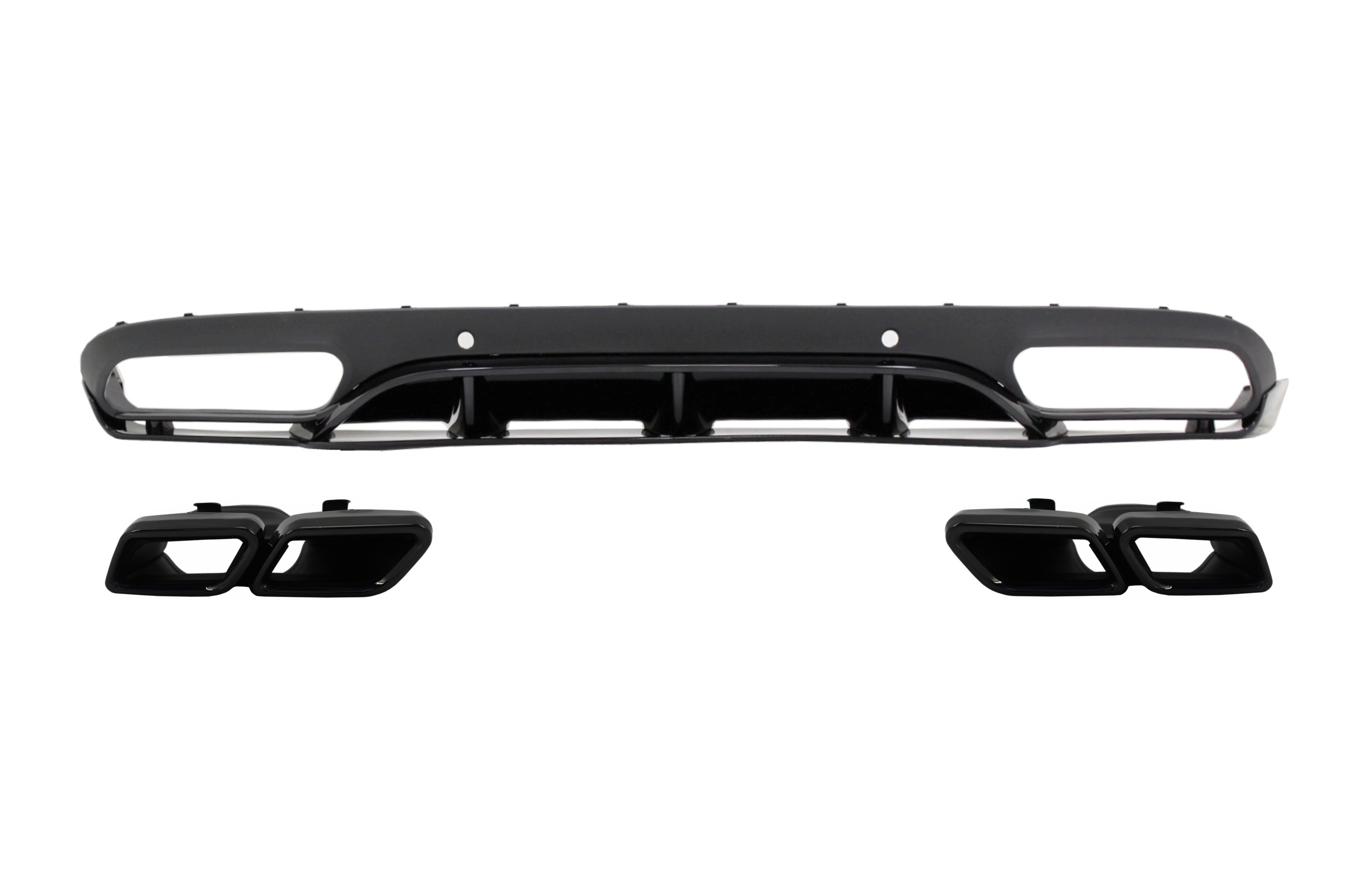 Hátsó lökhárító sárvédő befúvó kipufogóvégekkel, MERCEDES C-Class C205 A205 Coupe Cabriolethez (2014-2019) C63 Edition 1 Design Fekete