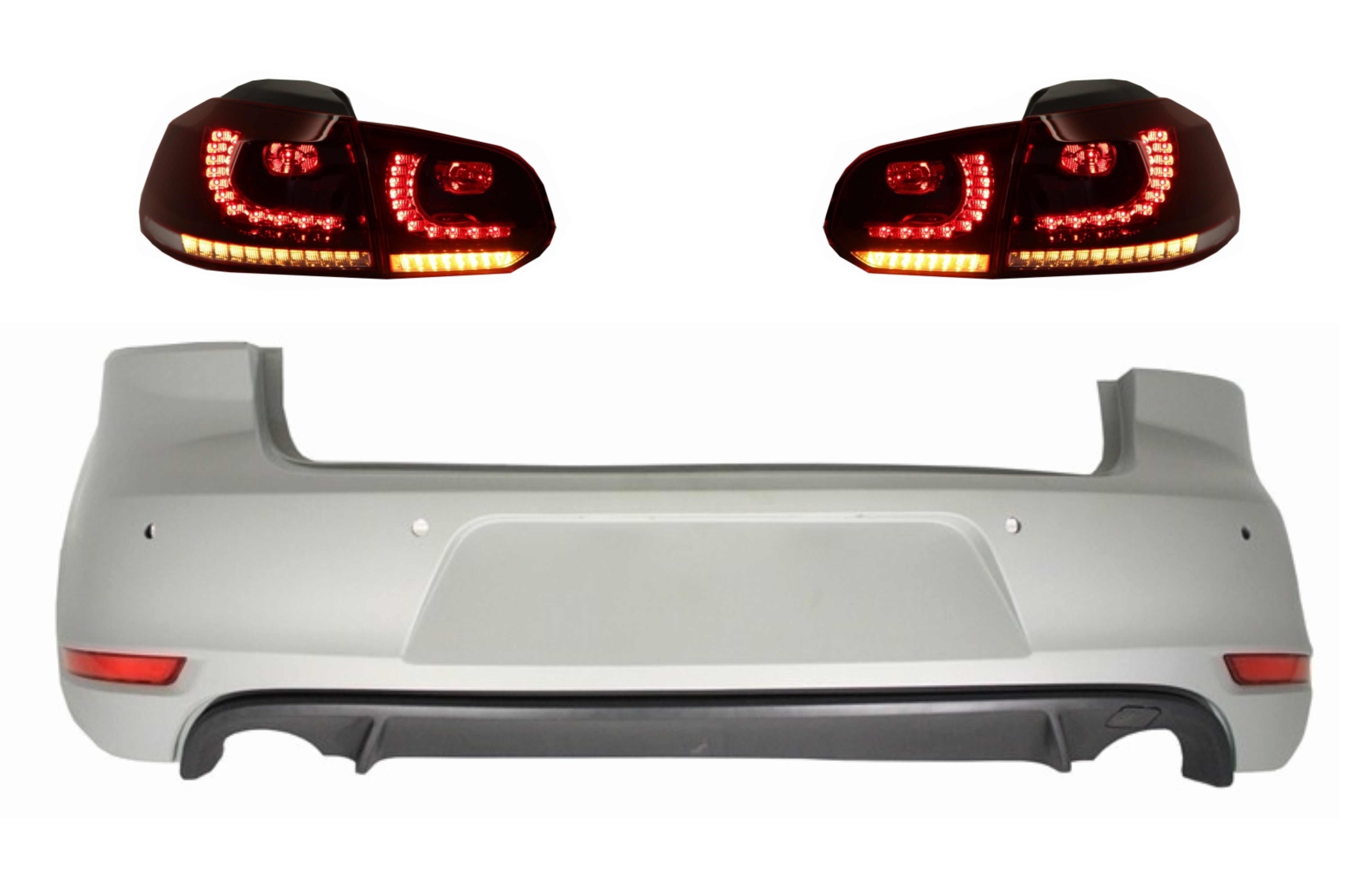 Hátsó lökhárító a VW Golf 6 VI-hoz (2008-2012) hátsó lámpákkal, FULL LED dinamikus szekvenciális kanyarodólámpával, GTI Design