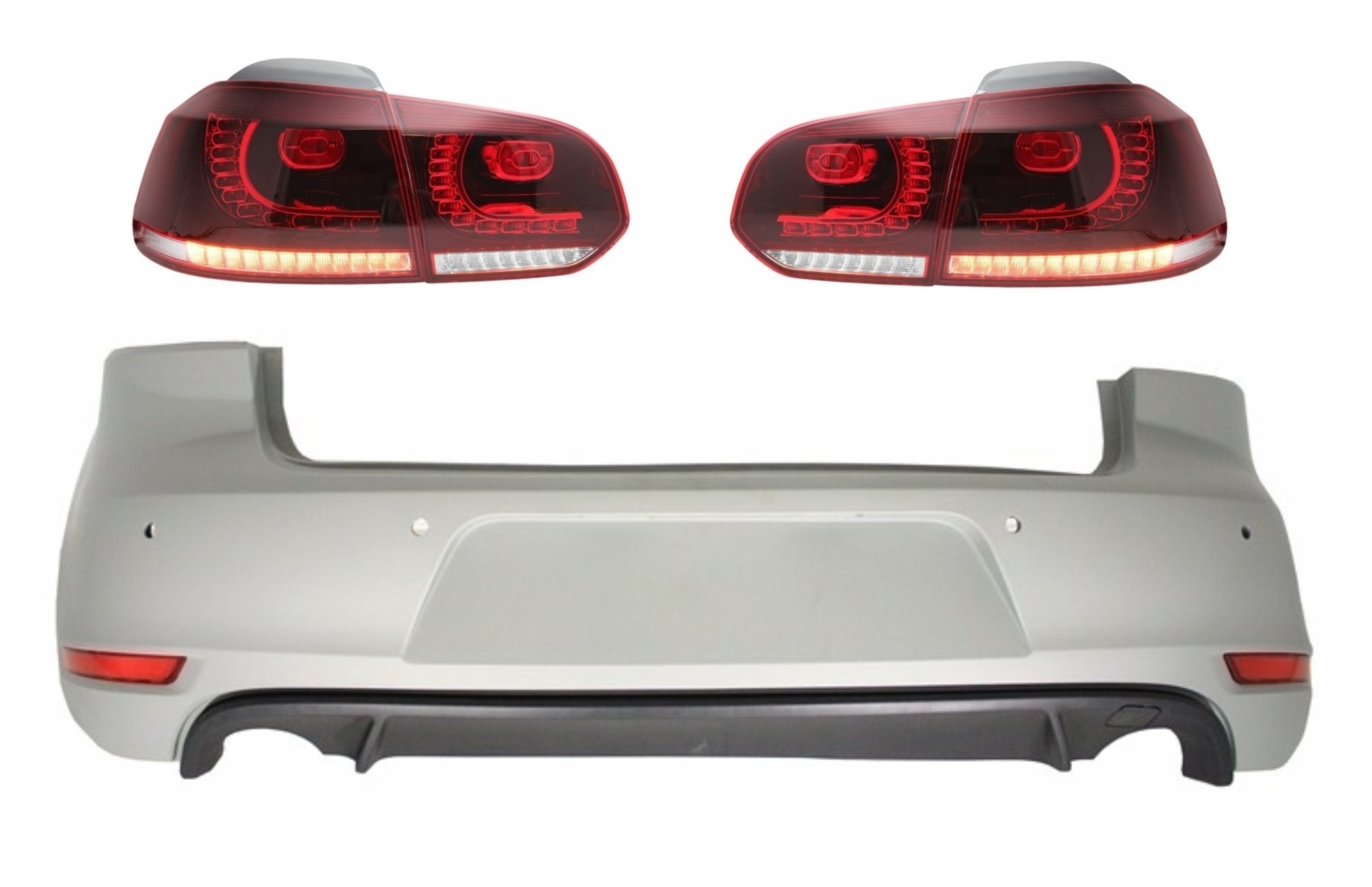 Hátsó lökhárító VW Golf 6 VI-hoz (2008-2012), hátsó lámpákkal FULL LED Cherry Red GTI Design