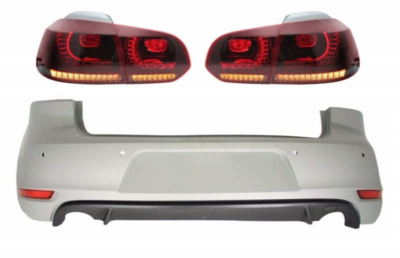 Hátsó lökhárító VW Golf 6 VI-hoz (2008-2012), hátsó lámpákkal FULL LED Red/Smoke GTI Design
