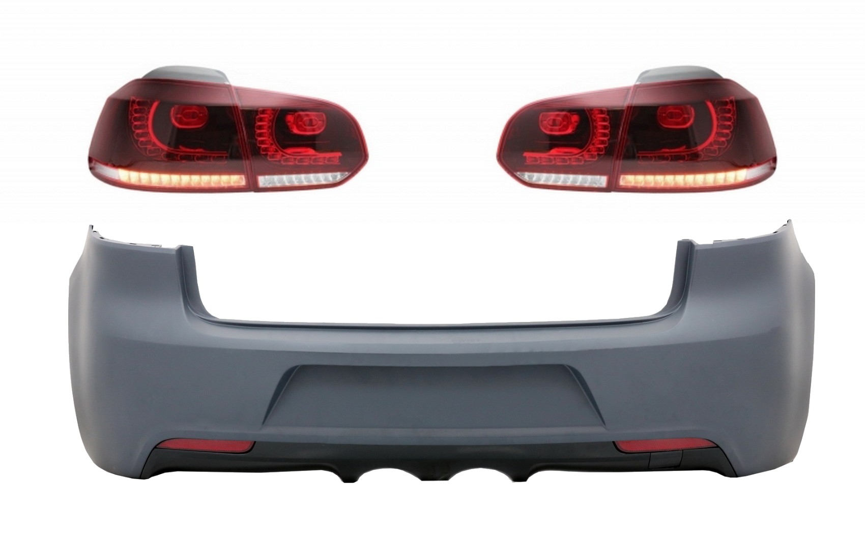 Hátsó lökhárító hátsó lámpákkal Full LED VW Golf VI (2008-2013) R20 Design Cherry Red (LHD és RHD) számára