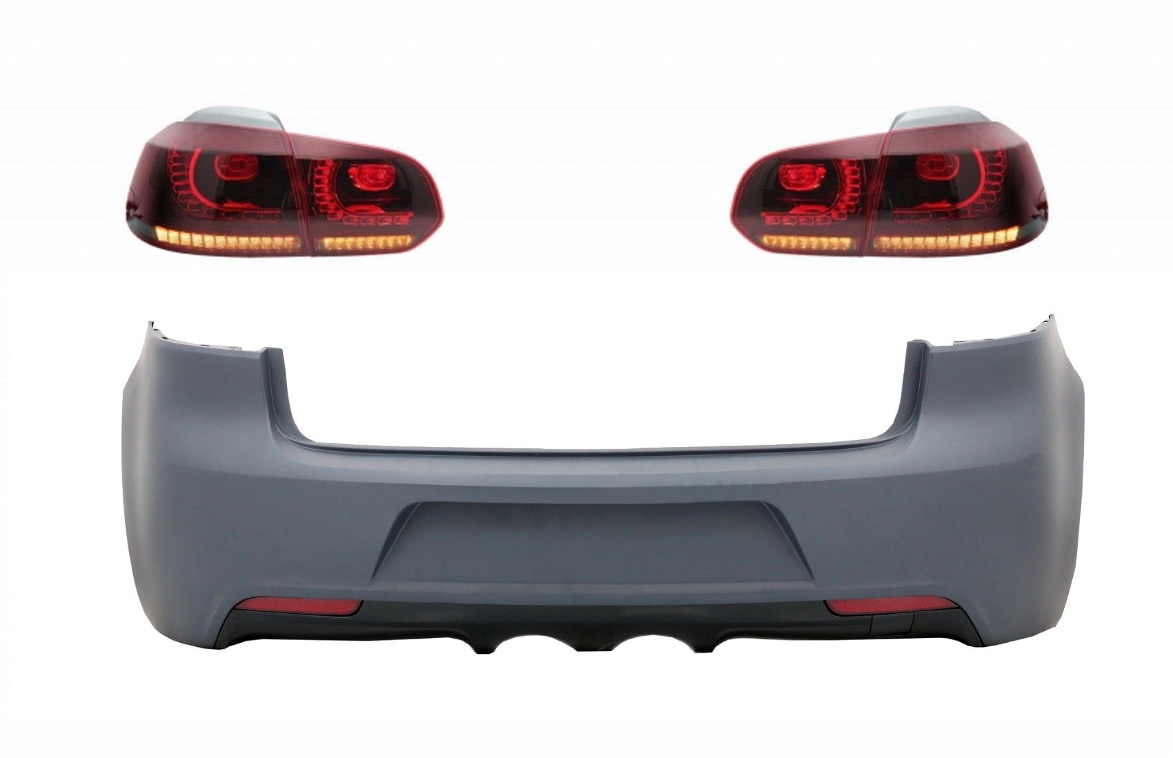 Hátsó lökhárító hátsó lámpákkal Full LED VW Golf 6 VI (2008-2013) R20 Design Red Cherry szekvenciális dinamikus kanyarodó lámpákkal (LHD és RHD)