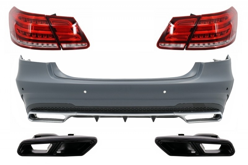 Hátsó lökhárító kipufogó kipufogóvégekkel fekete és LED-es lámpatest Hátsó lámpák Mercedes W212 E-Class Facelifthez (2009-2012) E63 Design