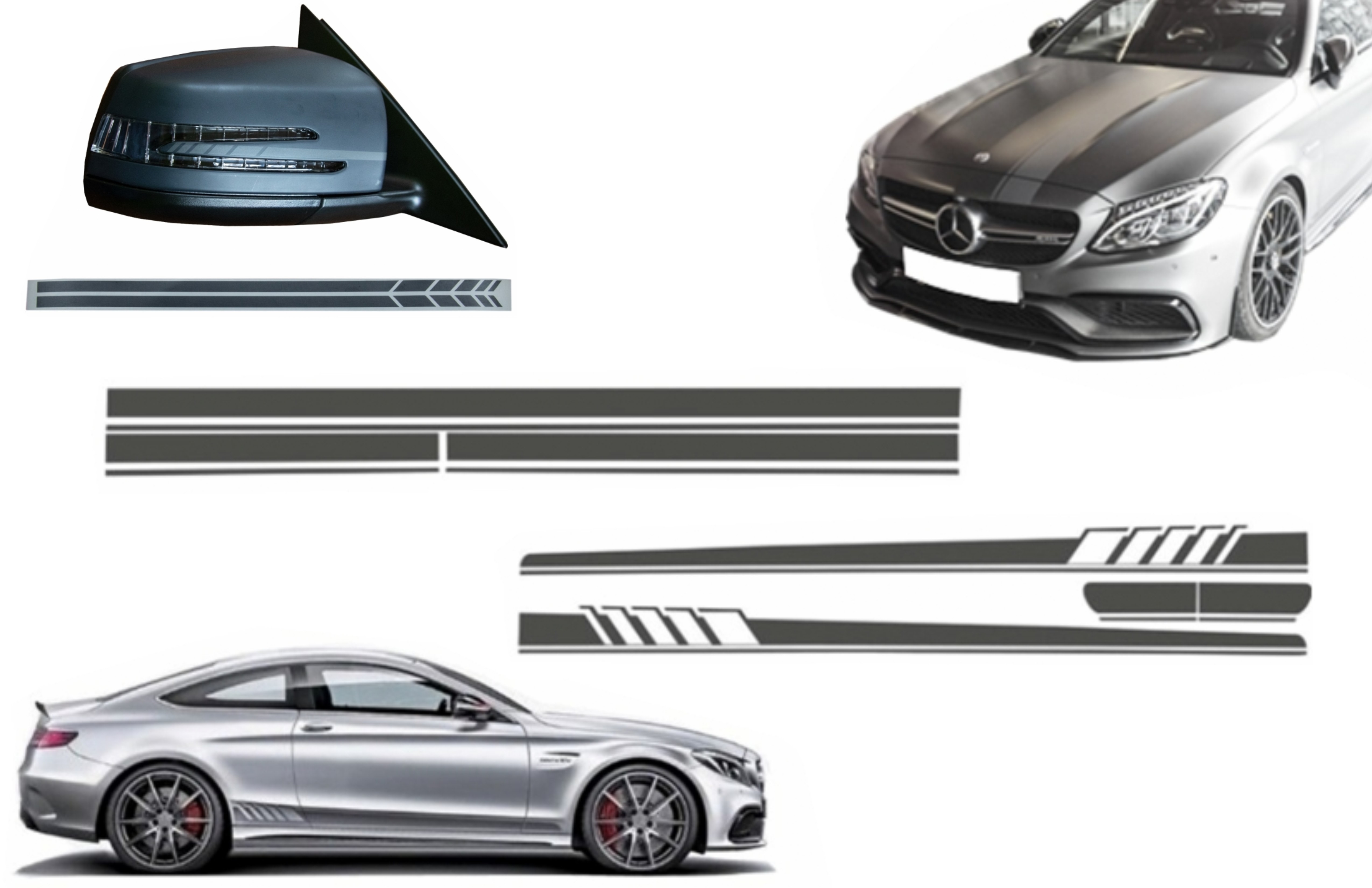 Matrica oldalmatricák és felső motorháztető tető csomagtérajtó és matricatükör Sötétszürke, MERCEDES C205 Coupe A205 Cabriolethez (2014-2016) A45 Design Edition 1