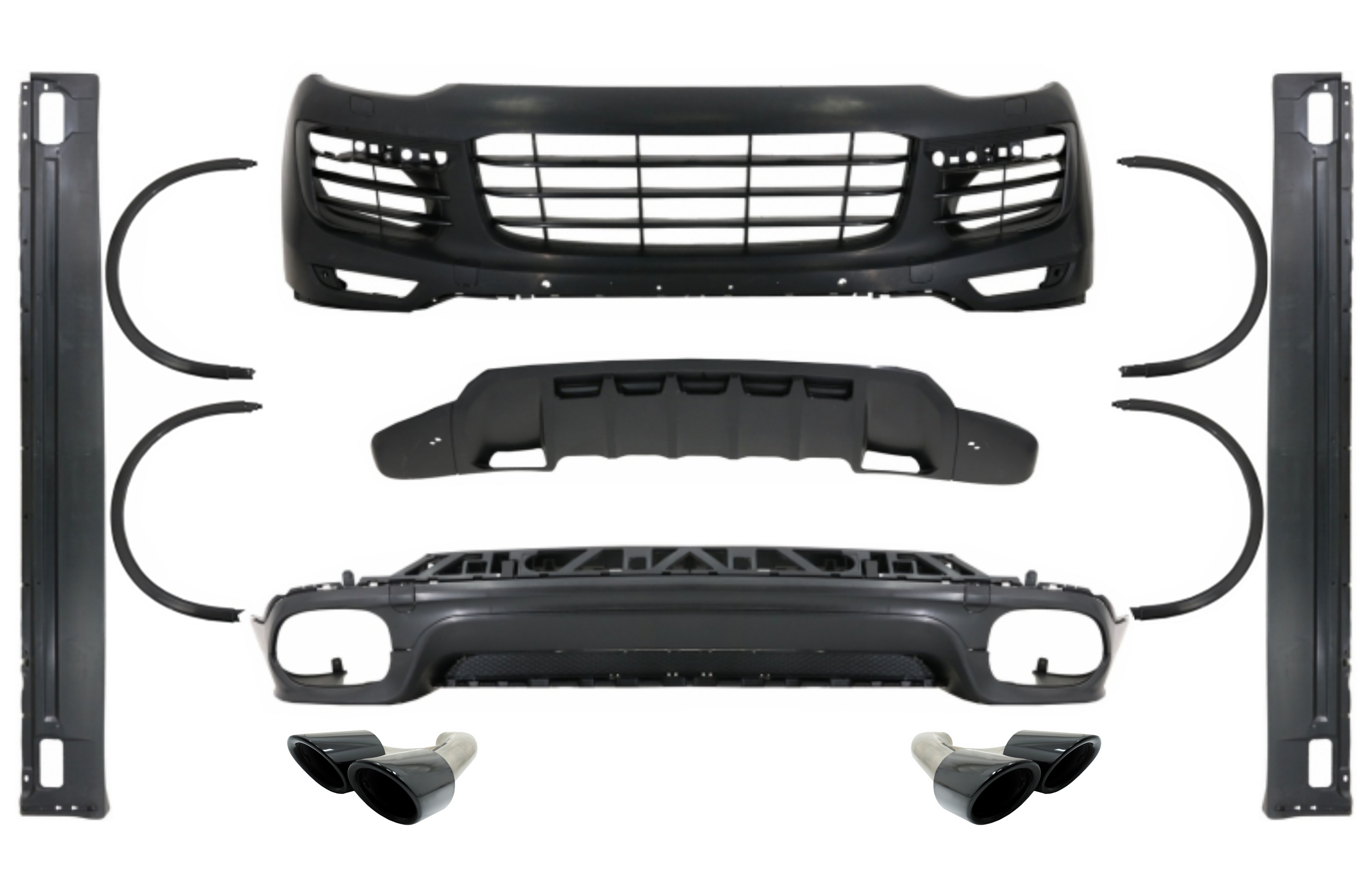 Komplett karosszériakészlet a PORSCHE Cayenne Facelifthez (2014-2017) GTS Design, kipufogó kipufogóvégekkel, fényes fekete