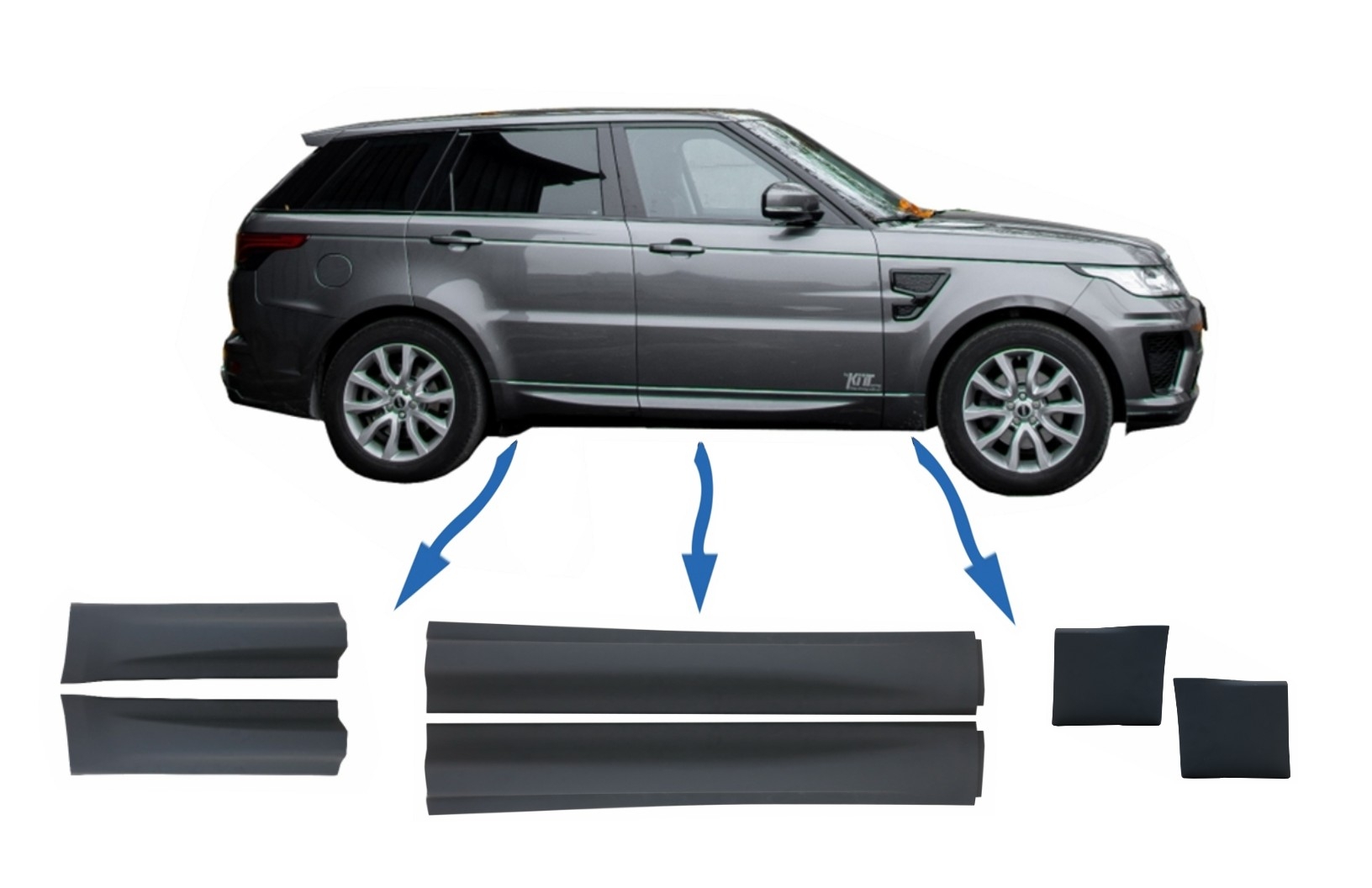 Kit csomag első/hátsó alsó ajtó díszlécek és első alsó sárvédő, alkalmas Land Rover Range Rover Sport L494 (2013-tól)