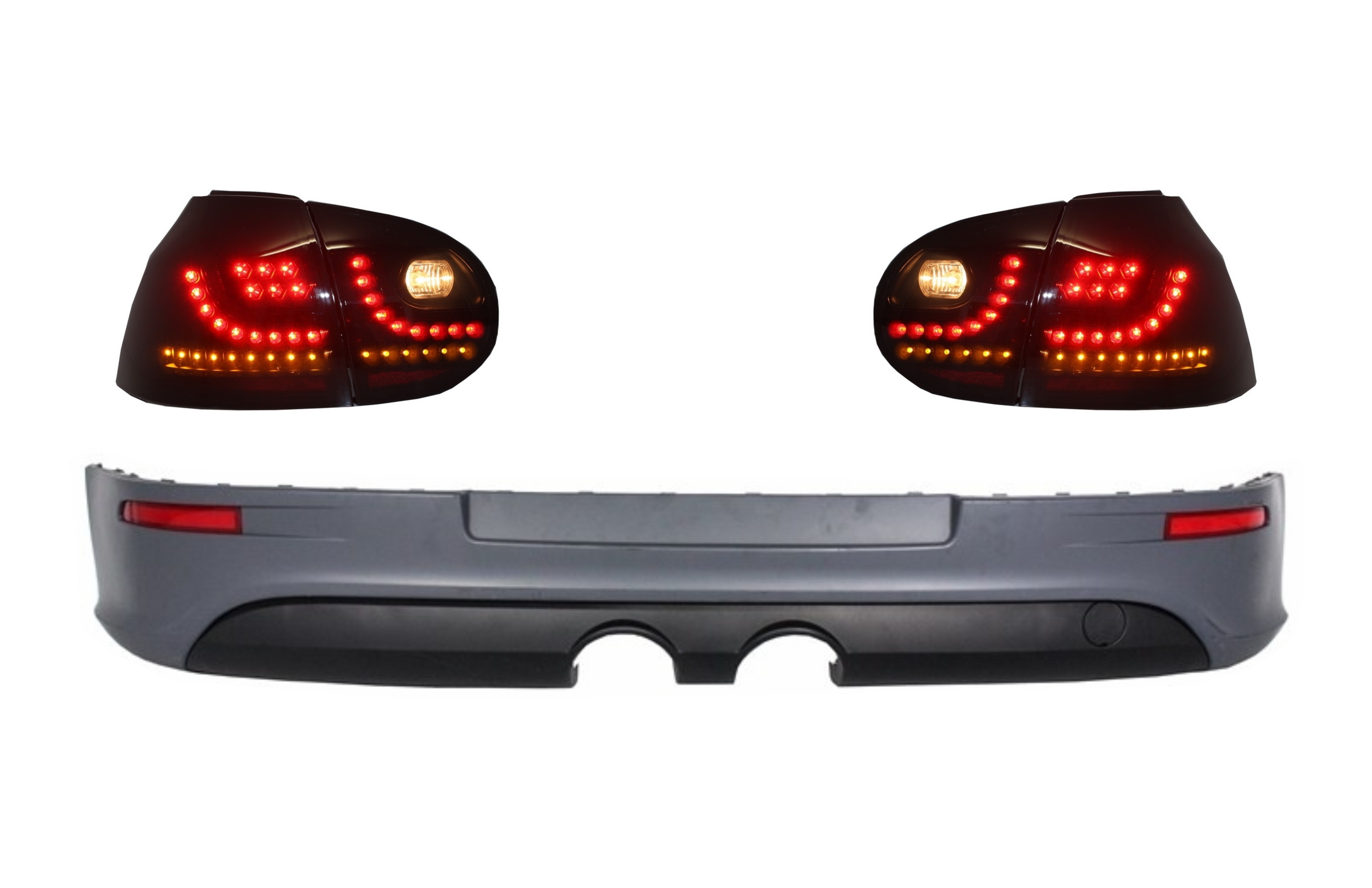Hátsó lökhárító hosszabbító LED Smoke Black hátsó lámpákkal, VW Golf 5 V (2003-2007) R32 Look számára