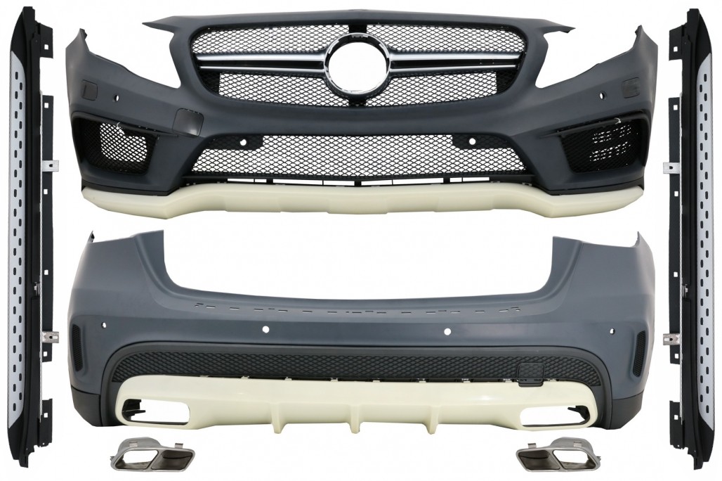 Komplett karosszériakészlet futódeszkákkal, oldallépcsőkkel, Mercedes GLA X156-hoz (2014-2016)
