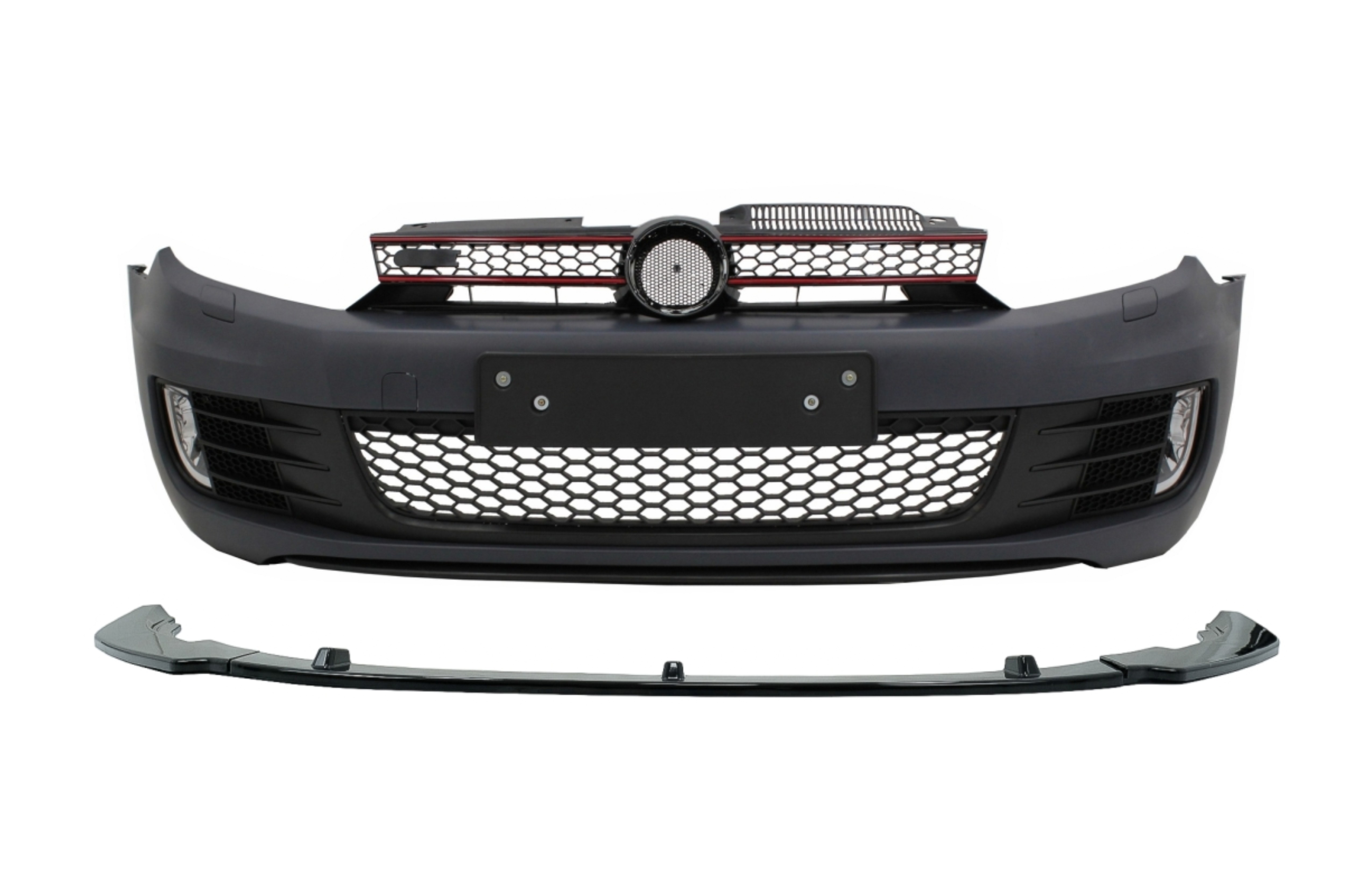 Első lökhárító ajakhosszabbító légterelővel, Piano Black, alkalmas VW Golf VI Golf 6 (2008-2013) GTI Lookhoz