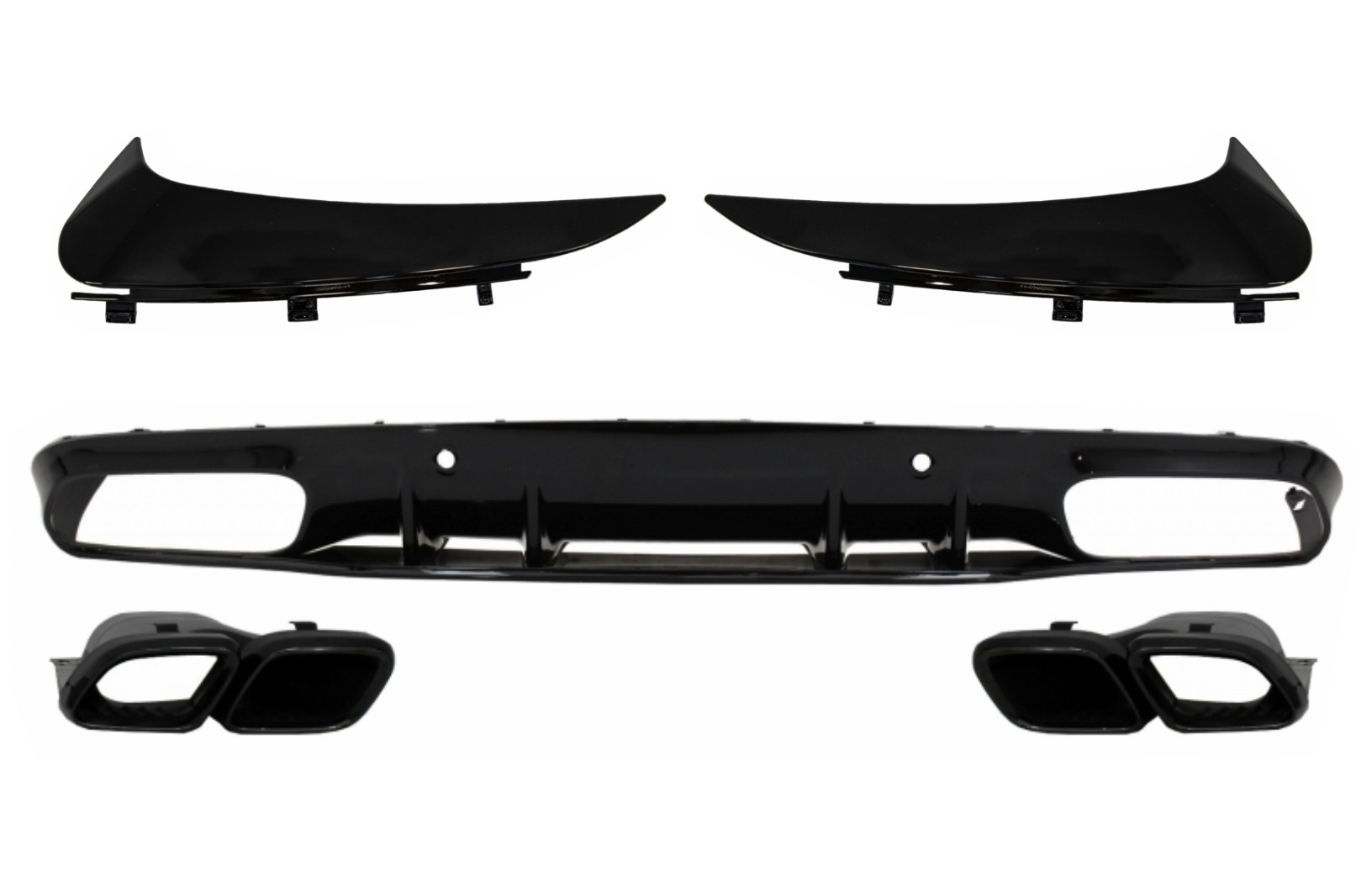 Lökhárítósapka befúvó hátsó lökhárító szárnyakkal, alkalmas Mercedes C-osztály C205 A205 Coupe Cabriolet (2014-2019) Facelift C63S Design All Black