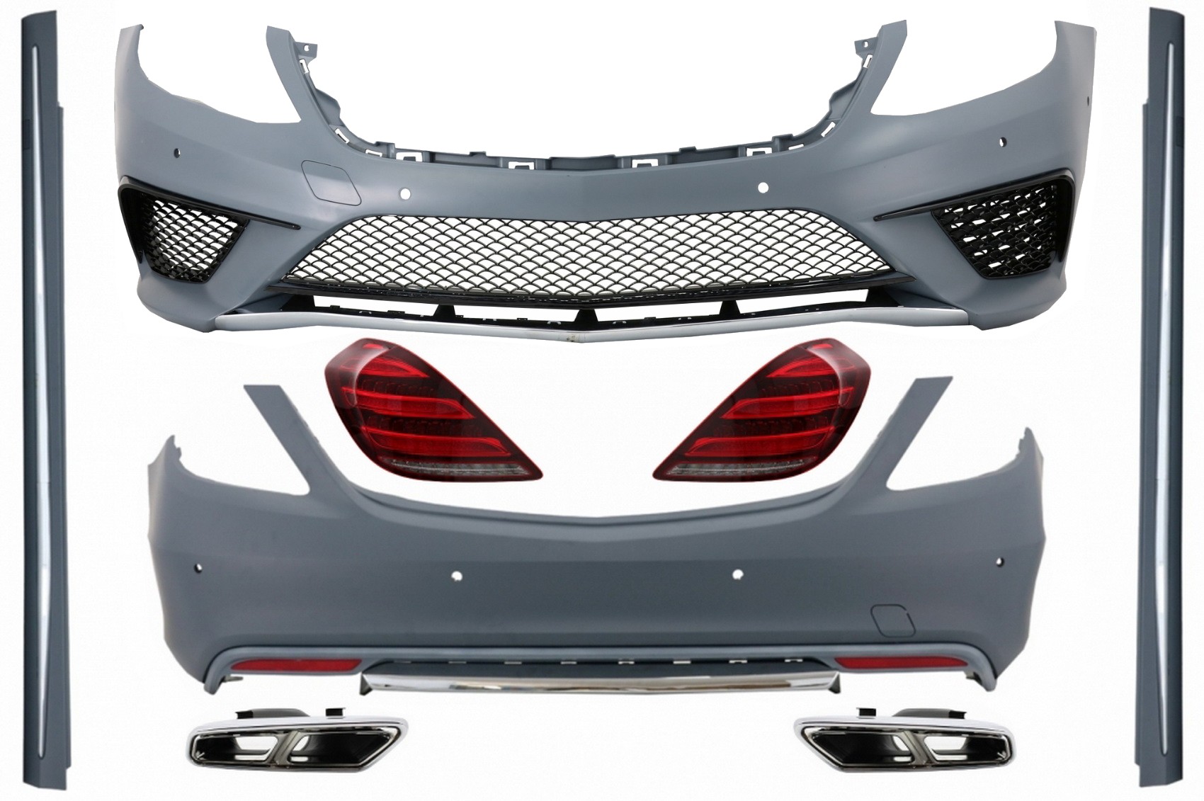 Karosszériakészlet teljes LED-es hátsó lámpákkal és kipufogó-tompítóhegyekkel Króm alkalmas Mercedes S-Class W222 (2013-2017.06.) S63 Designhoz