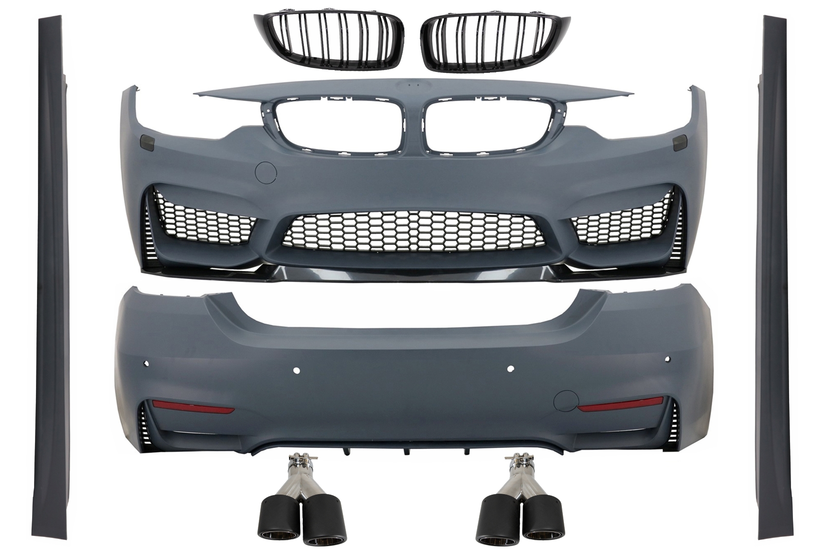 Karosszériakészlet BMW 4-es sorozatú F36 Gran Coupe (2013-2019-03) M4 Lookhoz, rácsokkal és kipufogóhegyekkel Carbon
