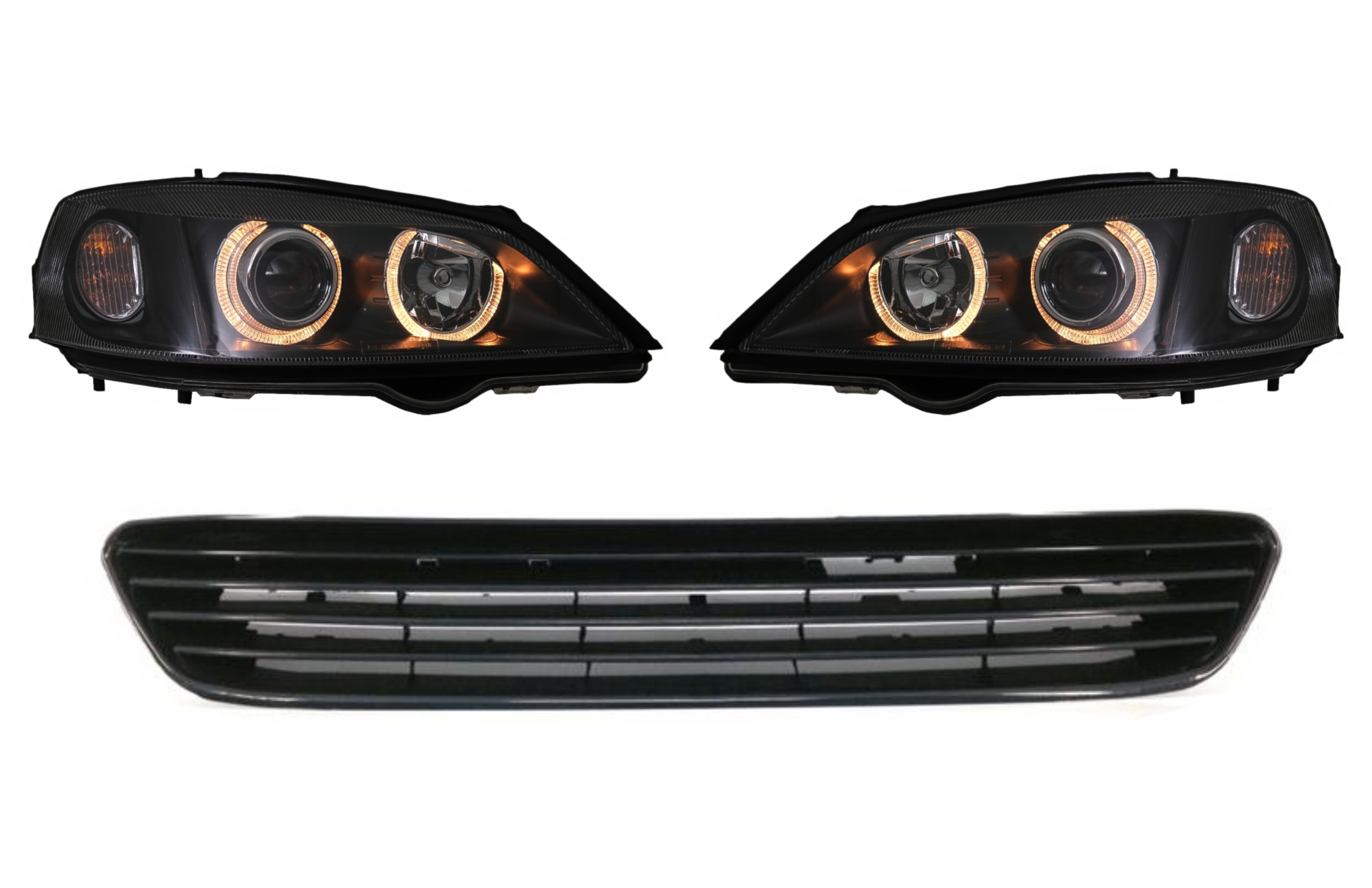 Angel Eyes fekete fényszórók jelvény nélküli első ráccsal Opel Vauxhall Astra G (1998-2004) LHD vagy RHD számára