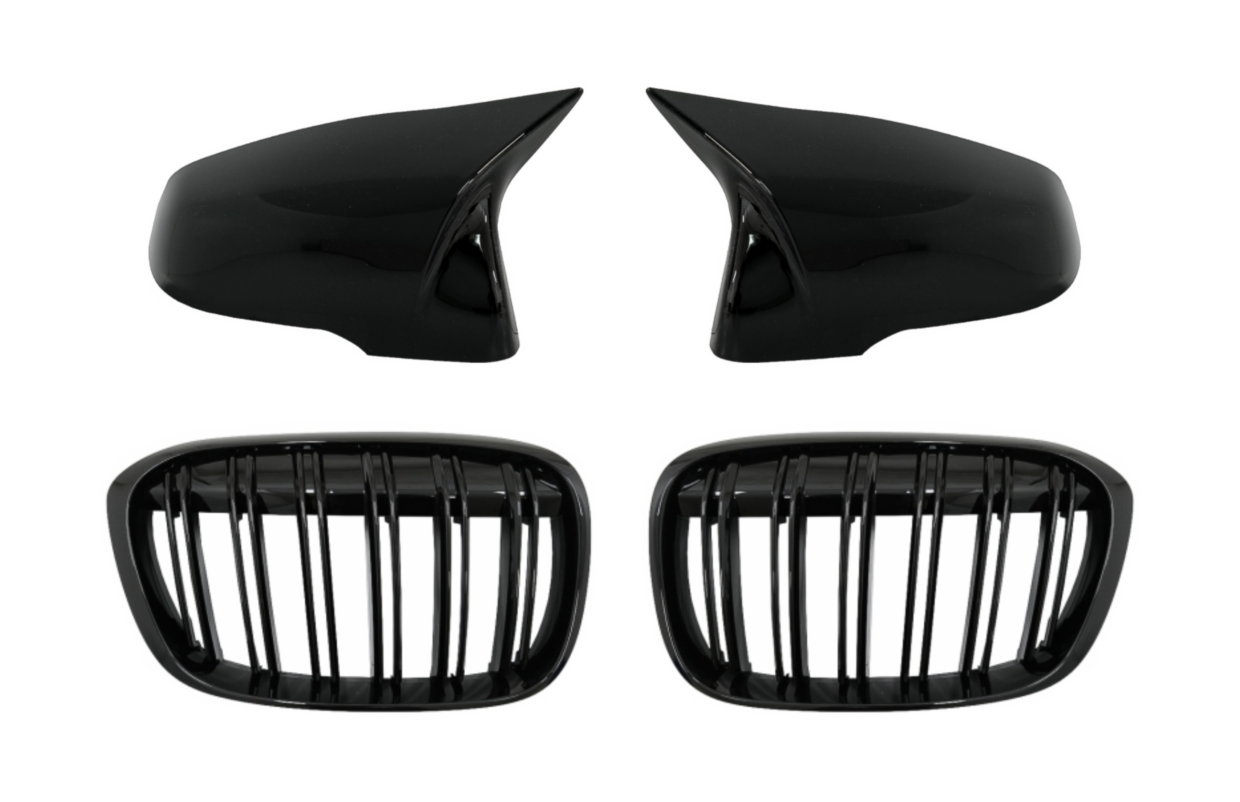 Tükörborítások központi veserácsokkal, dupla csíkkal, alkalmas BMW X1 F48 Pre LCI (06.2015-2019) Piano Black M Designhoz