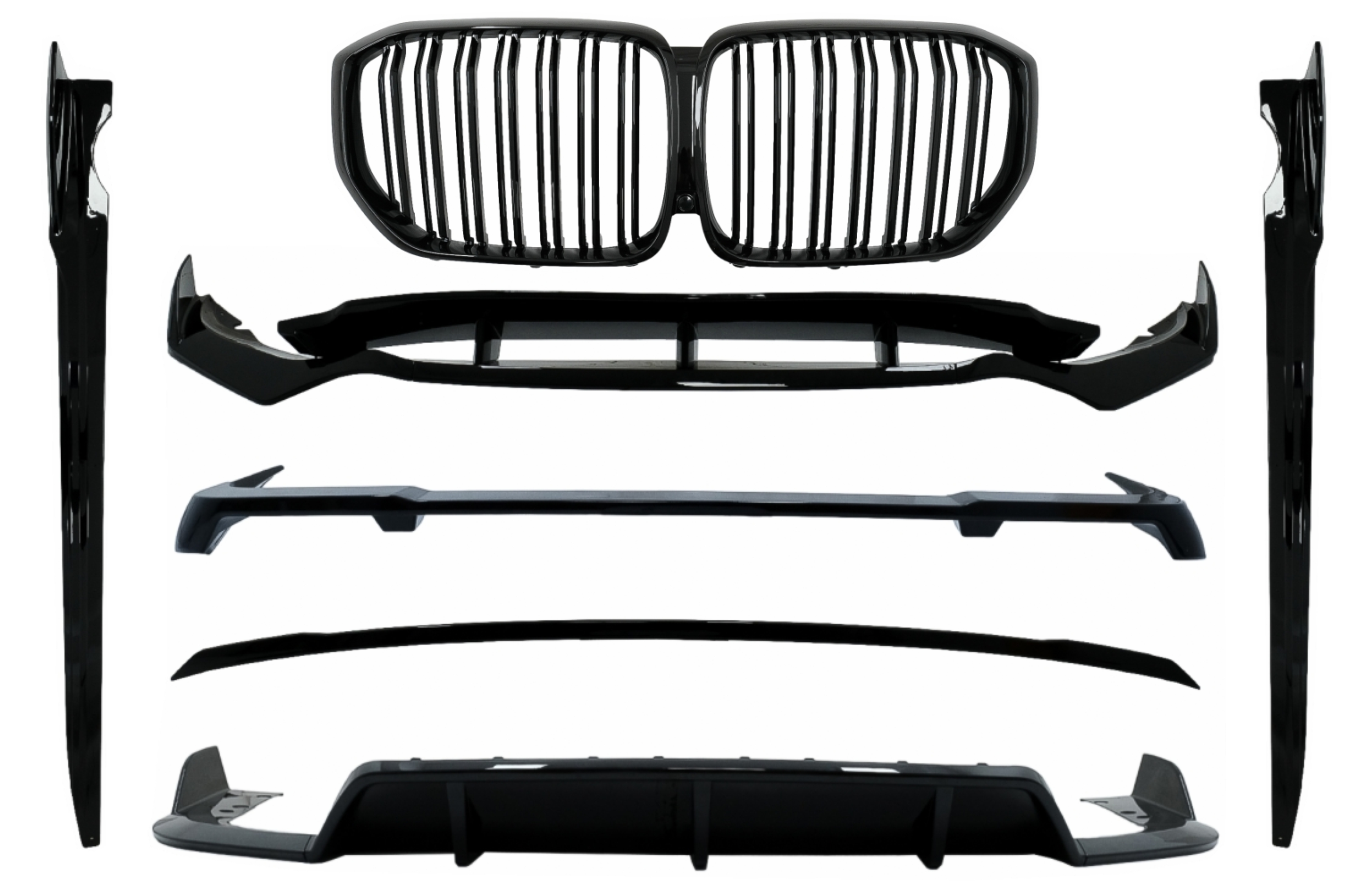 Aero Body Kit központi vese rácsokkal, dupla csíkkal, BMW X5 G05 (2018-tól) M Black Knight Design Piano Black modellhez