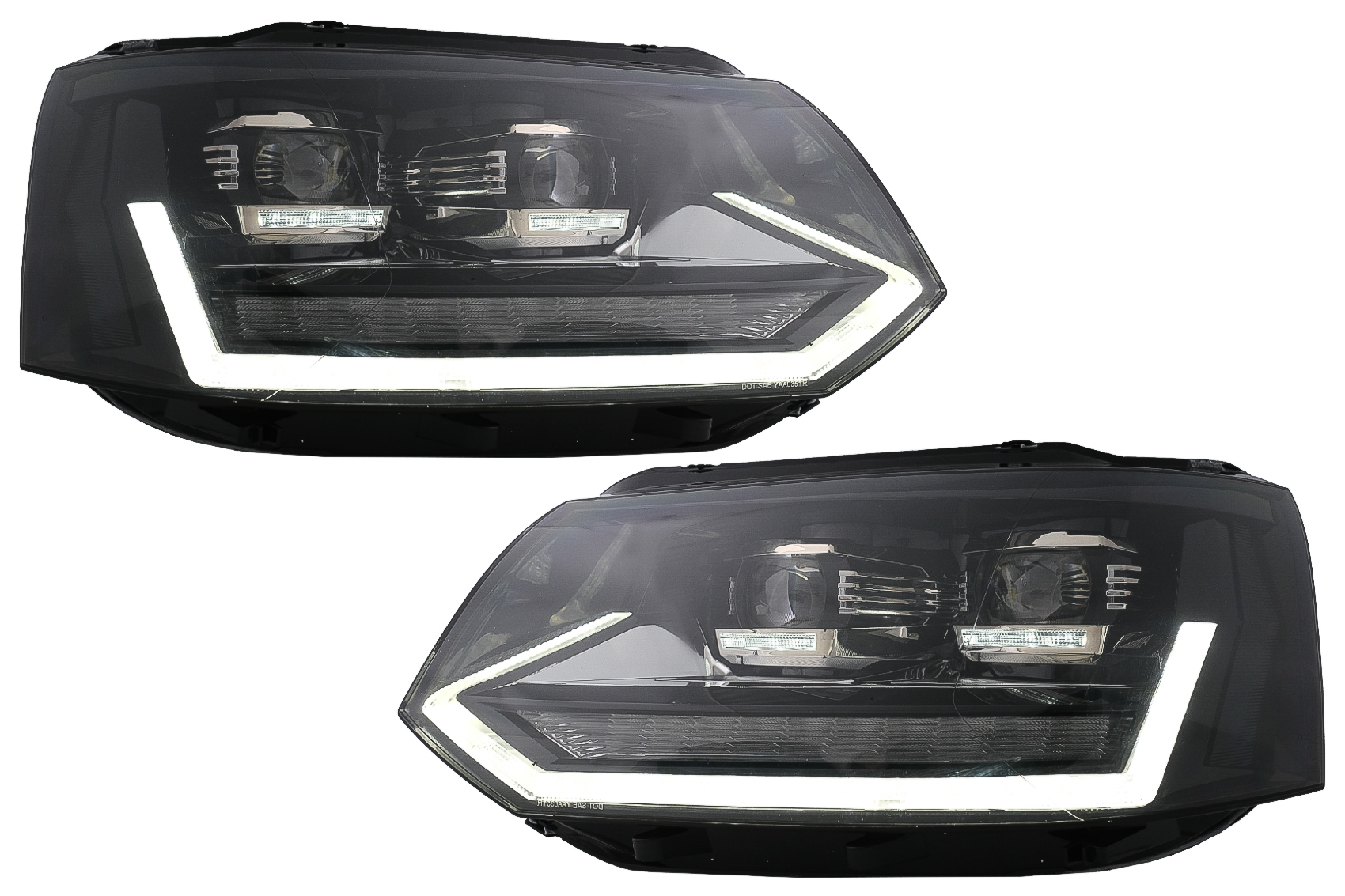 Full LED DRL fényszórók a VW Transporter Caravelle Multivan T5 Facelifthez (2010-2015) dinamikus szekvenciális kanyarodó lámpával