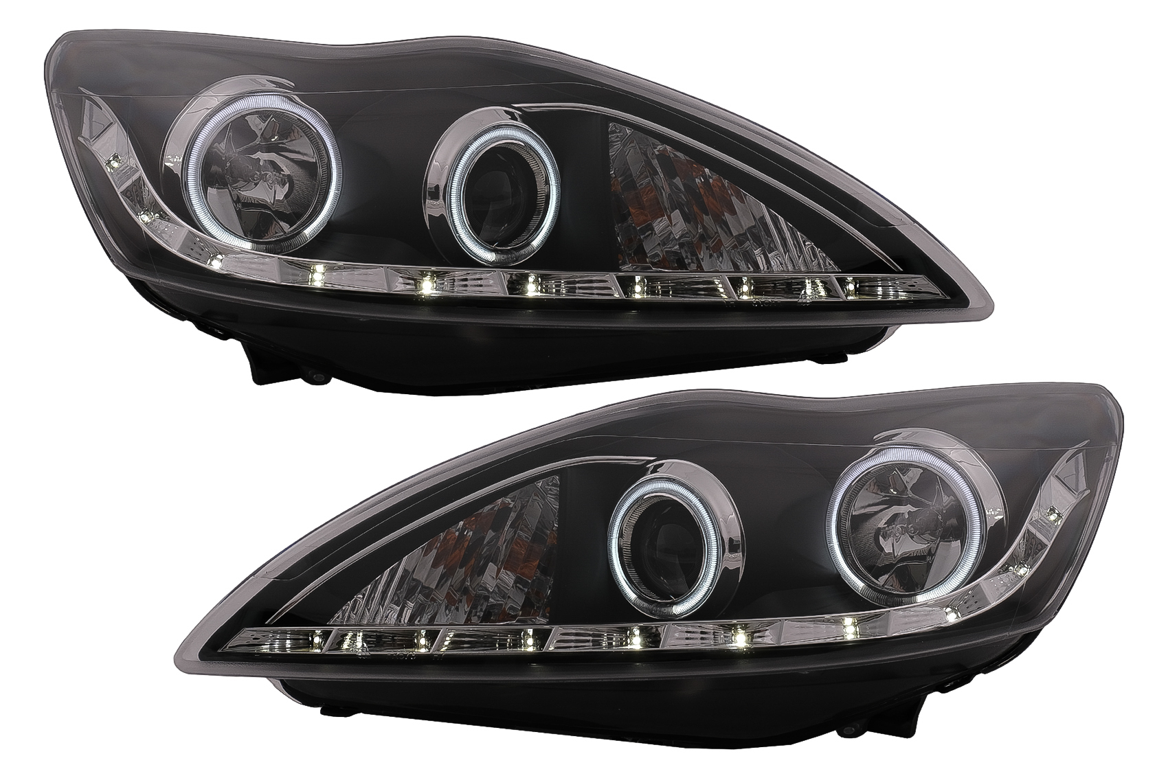 CCFL LED DRL Angel Eyes fényszórók Ford Focus II Facelifthez (2008-2010) fekete
