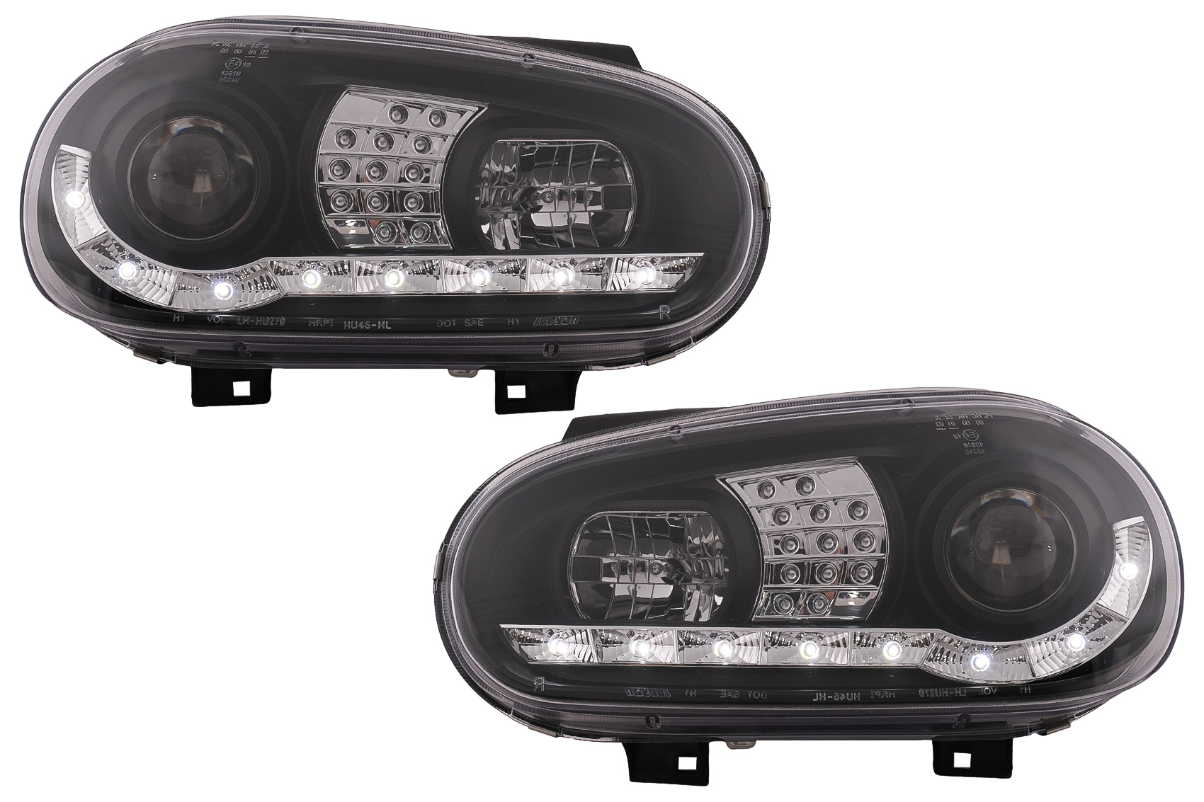 LED-es fényszórók nappali fény VW Golf IV 4 Cabriolet ferdehátú változathoz (1997.09-2003.09.) Fekete