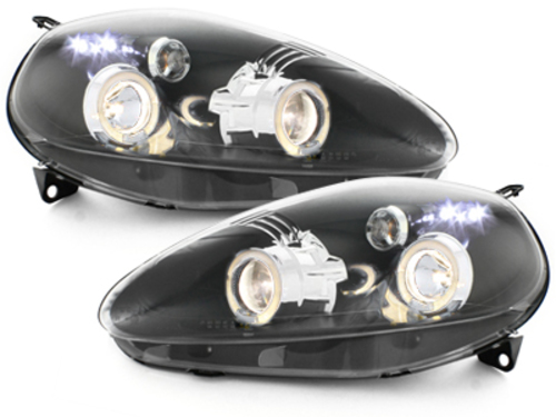 Headlights suitable for Fiat Grande Punto (09.2005-2008) Angel Eyes 2 Halo Rims Black
